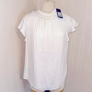 🎄🎁 | Halston Heritage | Flutter Sleeve Off White Blouse. Sz 14 NWT